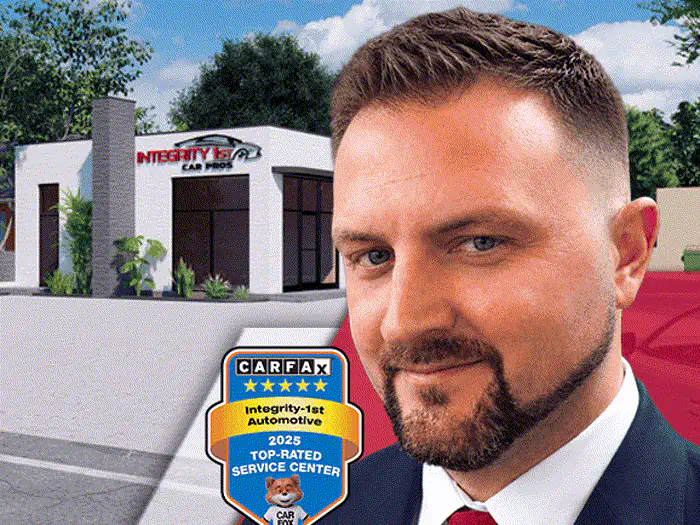 The manager of the Lakewood Heights, Dallas Integrity 1st Car Pros shop, outside the building